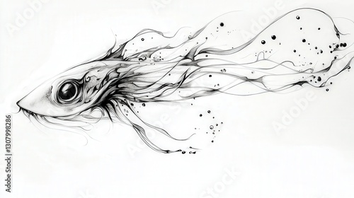 Wallpaper Mural aquatic creature in water, with fine lines and shading, set against Torontodigital.ca