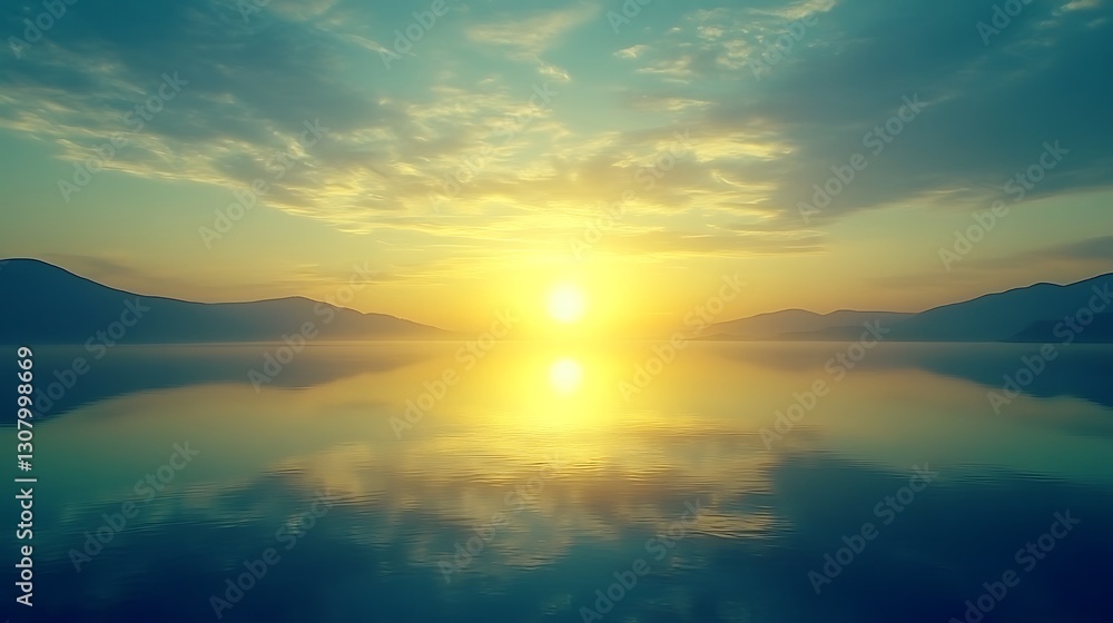 A Beautiful Sunset Reflects Perfectly on the Calm Water Surface A Beautiful Sunset Reflects Perfectly on the Calm Water Surface