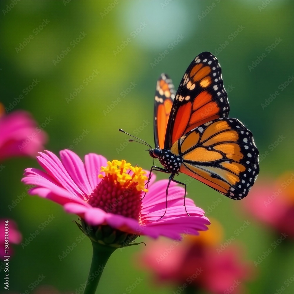 Obraz premium Close-up of monarch butterflies fluttering around a garden, butterfly, colorful, close-up