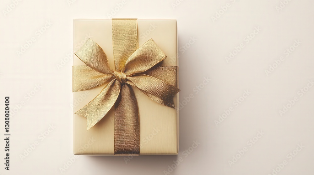 Luxurious gold ribbon tied around a present, Luxurious gold ribbon tied around a present,