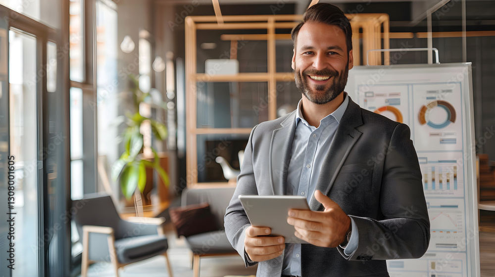 Dynamic Salesperson Presenting Data with Confidence in Modern Office Environment Dynamic Salesperson Presenting Data with Confidence in Modern Office Environment