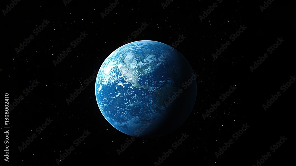Obraz premium Earth seen from space, night sky, distant stars, educational, poster