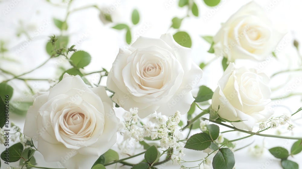 Roses intertwined with delicate greenery create a beautiful floral composition, Roses intertwined with delicate greenery create a beautiful floral composition,