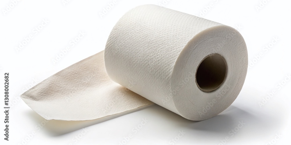 Fototapeta premium Aerial View of Single Toilet Paper Roll on White Background - Drone Photography