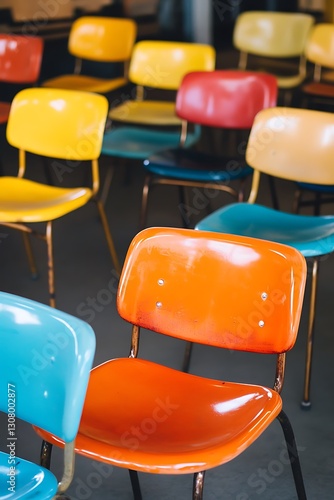 vintage retro plastic chairs with a colorful nostalgic design  
 photo