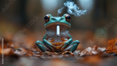Chill Frog with Cigarette in Colorful Nature