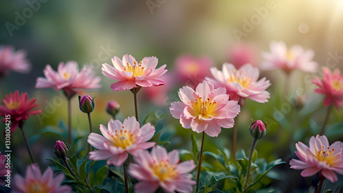 Flowers bloom in sweet, dreamy colors, leaving space.
