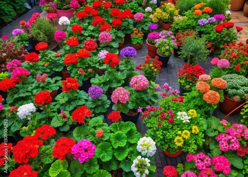 Wallpaper Mural Aerial View of Vibrant Zonal Geraniums (Ladies Heads) in Backyard Garden Torontodigital.ca