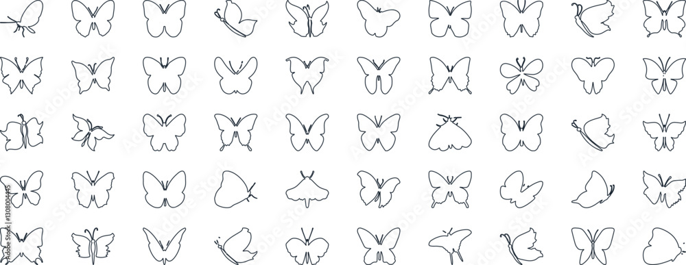 Butterfly vector illustration set, line art style, Butterflies in various poses. Perfect for spring, summer designs, invitations. Butterfly vector illustration set, line art style, Butterflies in various poses. Perfect for spring, summer designs, invitations.