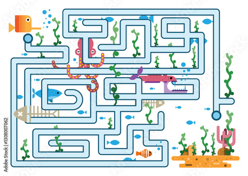 Colorful underwater maze featuring various sea creatures and plants for engaging exploration and fun