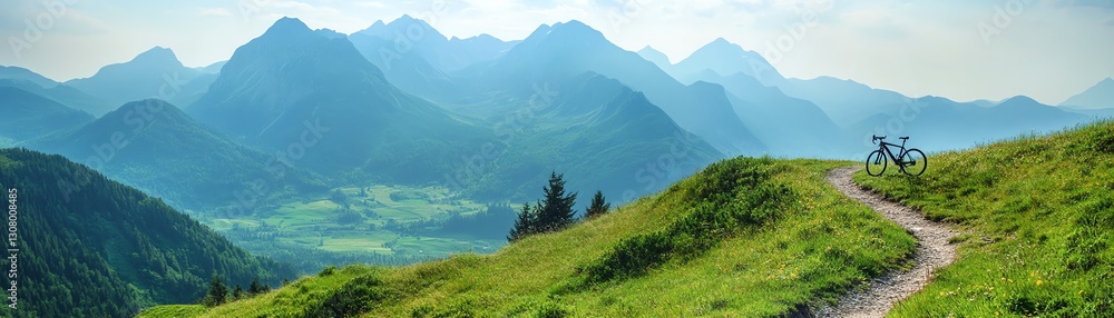 Fototapeta premium Peaceful mountain landscape with green valley
