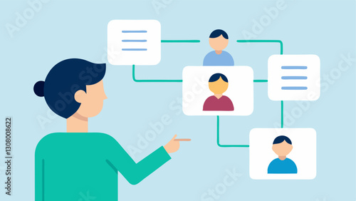Risk Assessment A counselor using a flow chart to explain a genetic risk assessment process pointing to various options while the patient listens attentively.