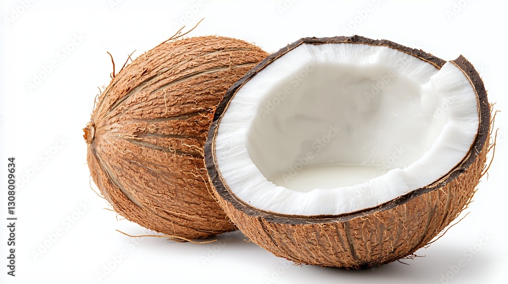 Brown Ripe Coconuts on White Background Studio Shot Brown Ripe Coconuts on White Background Studio Shot