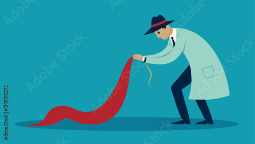 Tweezers in Action Depict an investigator using a pair of tweezers to carefully pick up a long strand of hair from a piece of fabric on the ground.