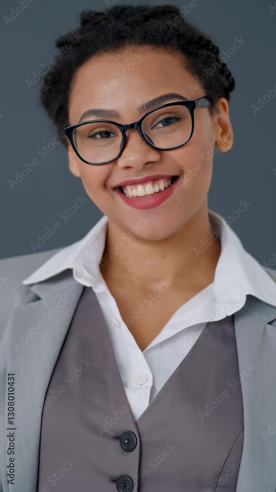 Vertical video of smiling business woman in a suit Vertical video of smiling business woman in a suit