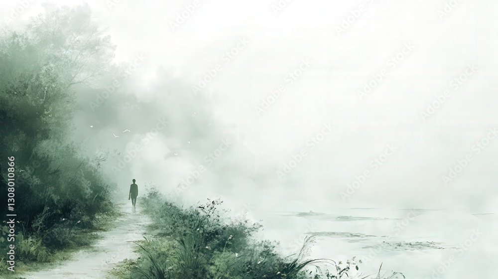 walking scene in a beautiful outdoor landscape painting, capturing the essence of tranquility and natural beauty walking scene in a beautiful outdoor landscape painting, capturing the essence of tranquility and natural beauty