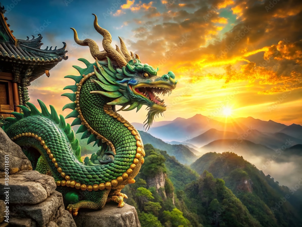 Fototapeta premium Ancient Chinese Dragon Temple Wall Mural - Majestic Asian Mythology Landscape