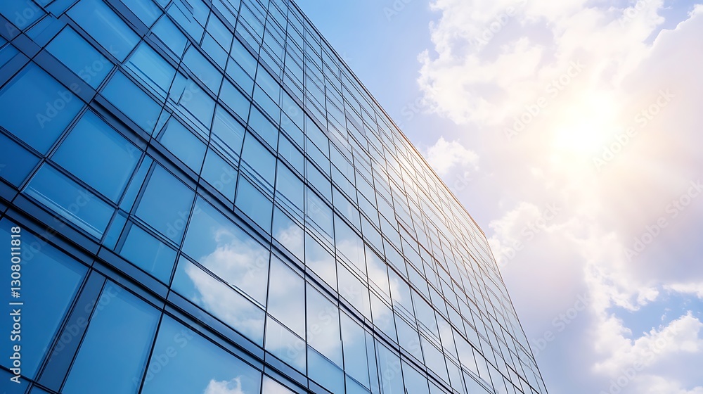 Modern glass building reflecting a bright sky, showcasing architectural beauty and clarity. Modern glass building reflecting a bright sky, showcasing architectural beauty and clarity.