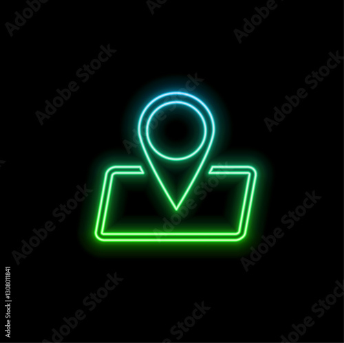 Glowing neon line Map pin icon isolated on blue background. Navigation, pointer, location, map, gps, direction, place, compass, search concept. Vector illustration