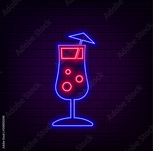 Neon cosmopolitan cocktail. Trendy shiny alcoholic beverage