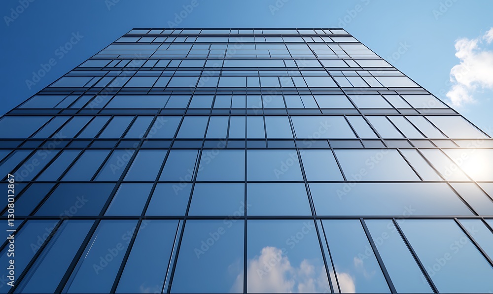 Modern glass building reflecting the sky, showcasing a sleek architectural design. Modern glass building reflecting the sky, showcasing a sleek architectural design.