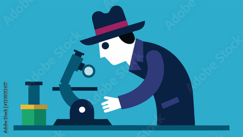 These descriptions provide a visual narrative of a detective engaged in meticulous scientific sleuthing using a microscope.