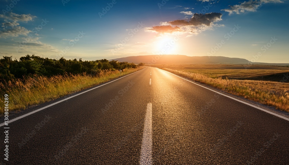 Fototapeta premium driving on empty road towards the sun