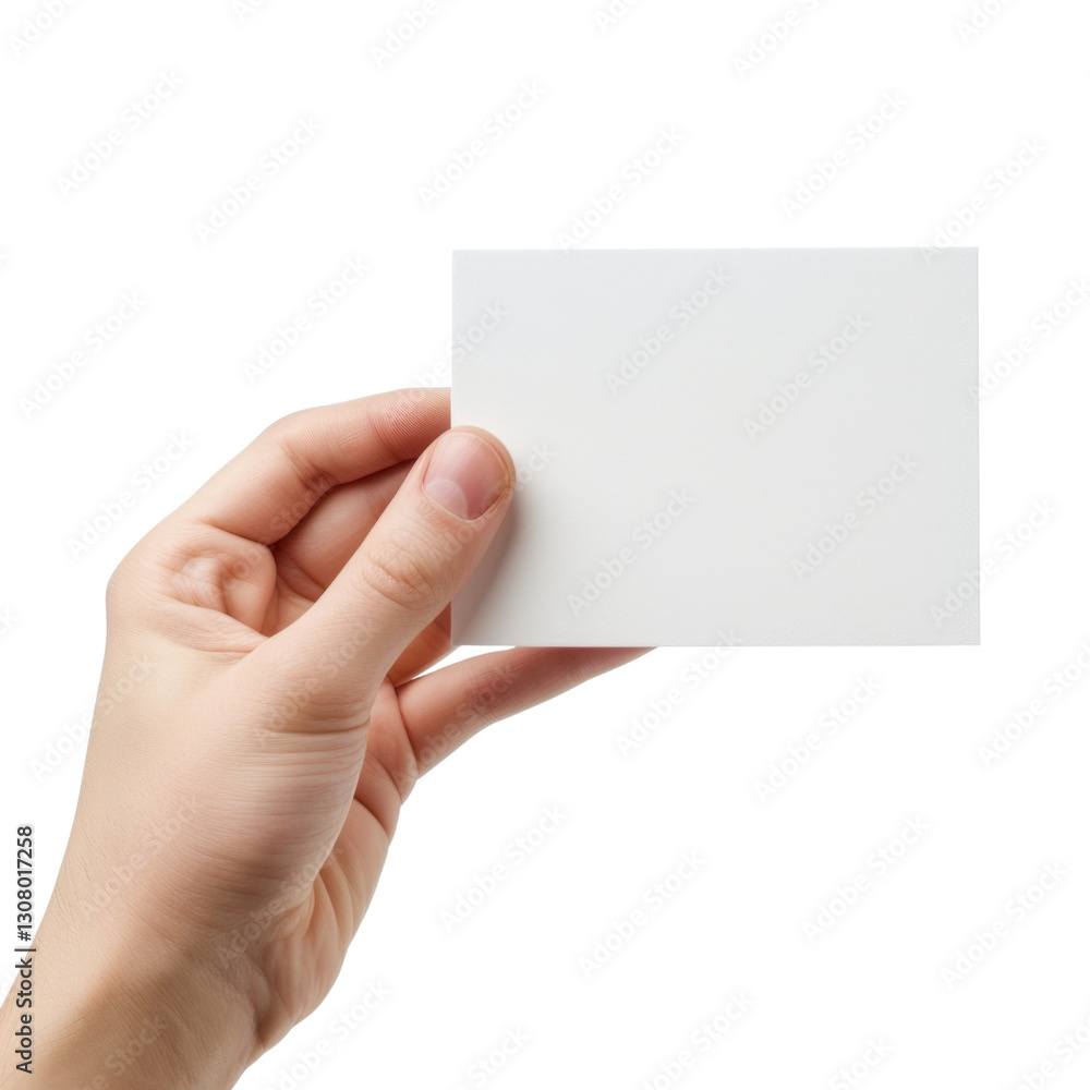 person holding blank white card in their hand, ideal for presentations or notes. card is empty, allowing for customization or personal messages person holding blank white card in their hand, ideal for presentations or notes. card is empty, allowing for customization or personal messages