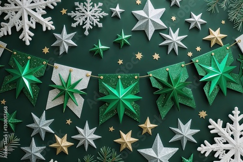Wallpaper Mural Emerald Green Winter Banner with Glittering Stars and Frosty Designs for Holiday Celebrations Torontodigital.ca