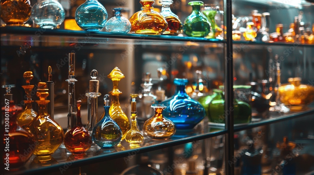Glass perfume bottles on display Glass perfume bottles on display