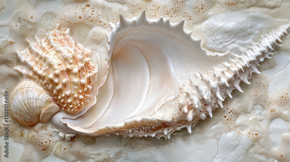 conch shell and clam in a detailed close-up, highlighting their intricate patterns and marine elegance conch shell and clam in a detailed close-up, highlighting their intricate patterns and marine elegance