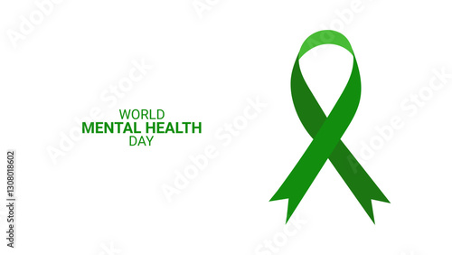 Mental health awareness month design layout banner. Green ribbon. Psychological and emotional well-being. Vector illustration.