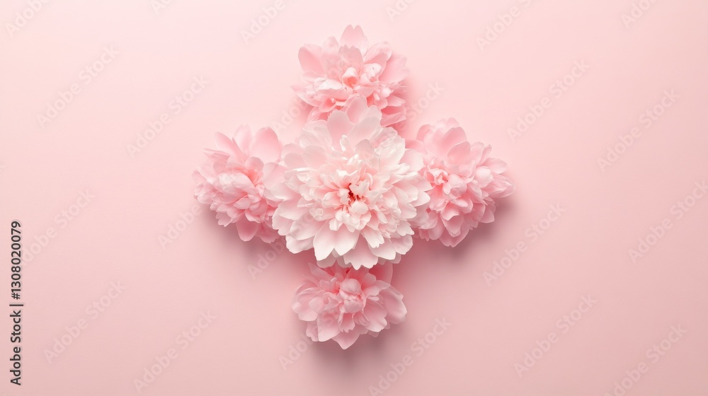 custom made wallpaper toronto digitalSoft pink peonies arranged in a cross pattern on a pale pink background.