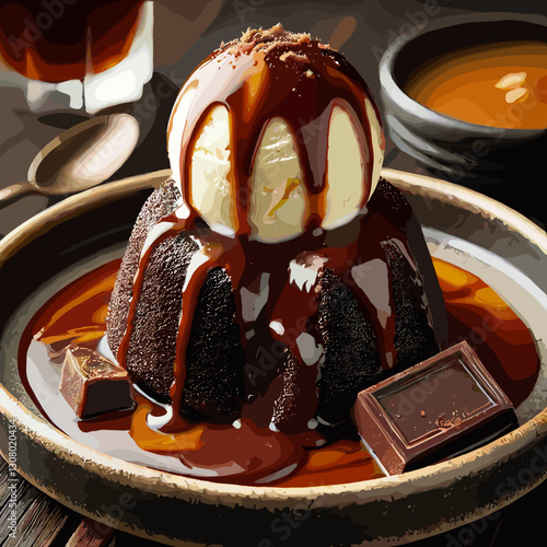 ice cream with chocolate sauce
