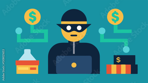 These descriptions serve as concepts for vector illustrations while portraying the activities of a counterfeit money operation.