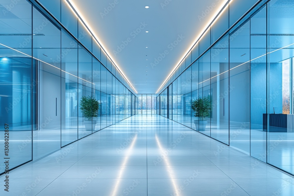 Modern office corridor with glass walls sleek design and natural light Interior architecture showcases contemporary corporate style Modern office corridor with glass walls sleek design and natural light Interior architecture showcases contemporary corporate style