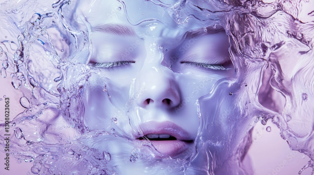 Ethereal woman submerged in liquid with soft hues Ethereal woman submerged in liquid with soft hues