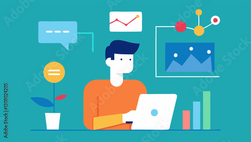 Sales Data Analysis A strategist working with a chart display highlighting key statistics about social mediadriven sales such as conversion rates and customer feedback.