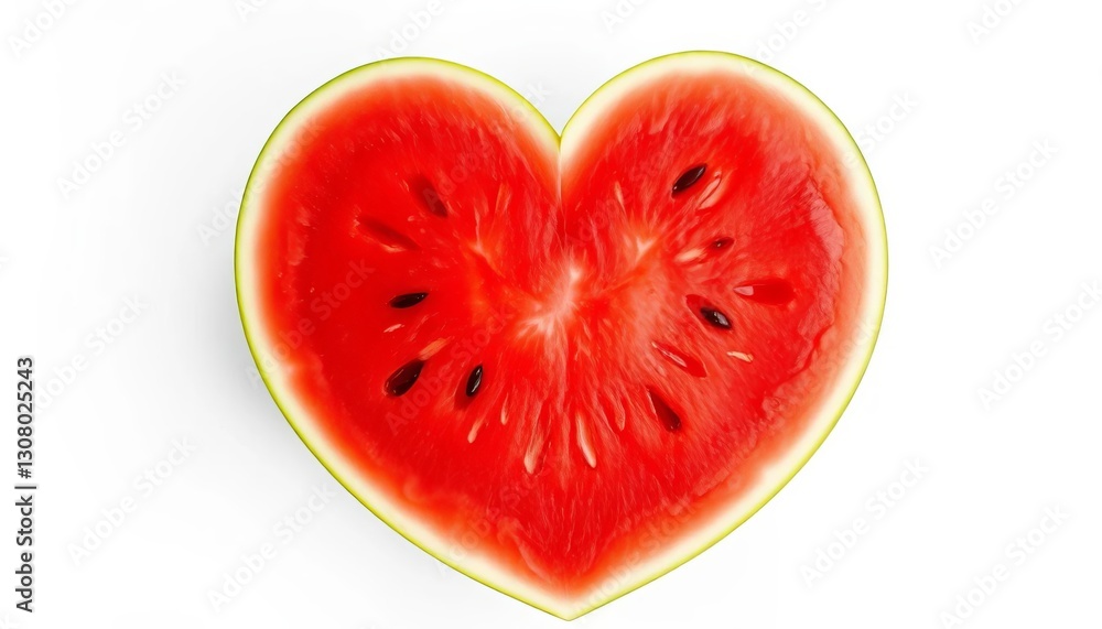 Heart-shaped watermelon slice on white background, vegan, summertime Heart-shaped watermelon slice on white background, vegan, summertime