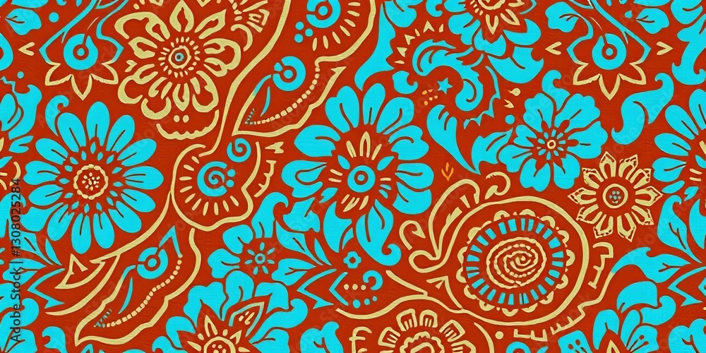 Intricate brown and blue batik pattern, seamless design, traditional Indonesian textile, floral, indonesia Intricate brown and blue batik pattern, seamless design, traditional Indonesian textile, floral, indonesia