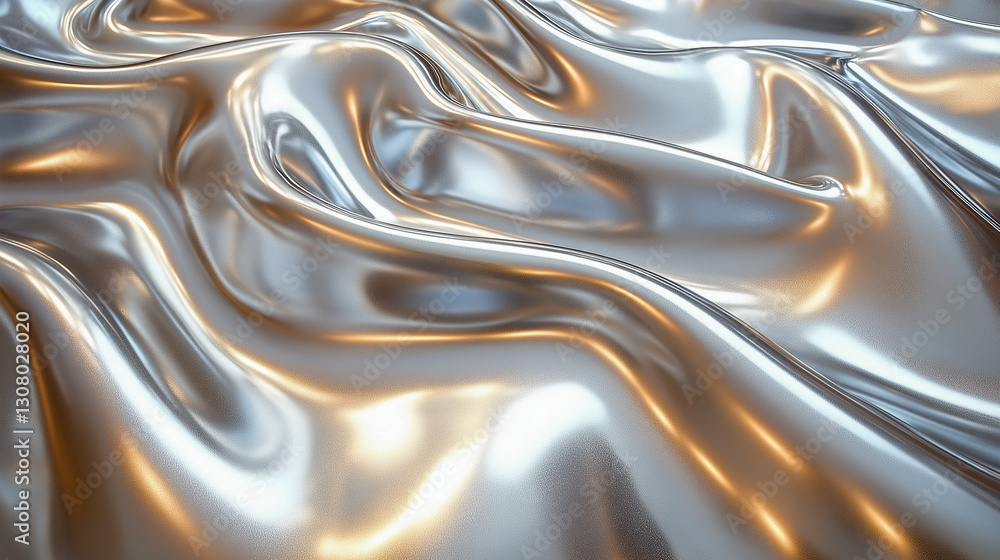 Highly reflective polished chrome sheet creates an abstract wave pattern with distorted reflections Highly reflective polished chrome sheet creates an abstract wave pattern with distorted reflections