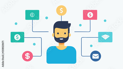 Revenue Flow A flowchart illustration showing different monetization channels like ads and sponsorships with a strategist at the center connecting them with arrows.
