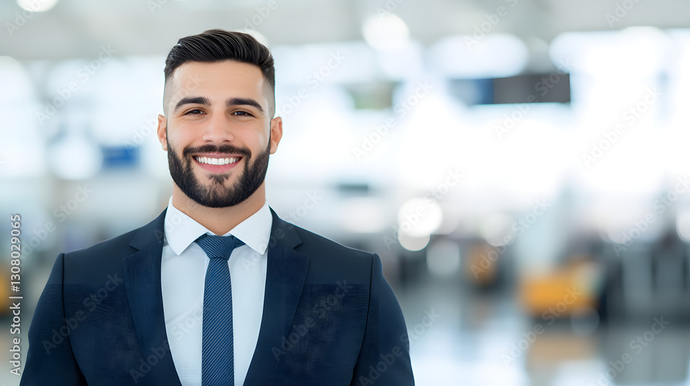 Young Businessman in a Modern Airport Setting, 3/4 View, Confident and Professional
Young Businessman in a Modern Airport Setting, 3/4 View, Confident and Professional