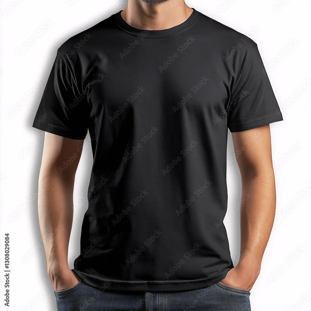 Men's Black Plain T-Shirt: Casual Wear Fashion Photography Mockup for Versatile and Comfortable Cotton Blend Apparel Men's Black Plain T-Shirt: Casual Wear Fashion Photography Mockup for Versatile and Comfortable Cotton Blend Apparel