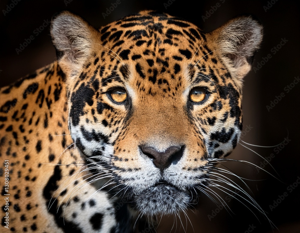 Obraz premium close up photo of a ferocious male jaguar's face, very detailed