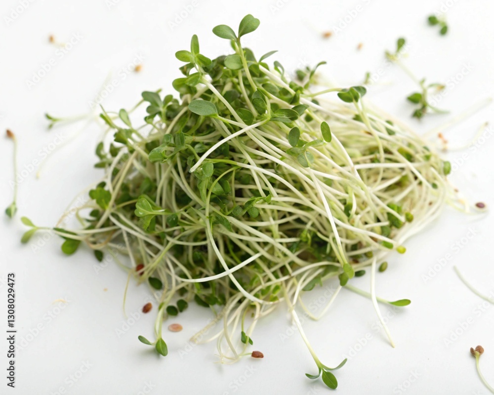 Sprouted alfalfa, healthy on white background Sprouted alfalfa, healthy on white background