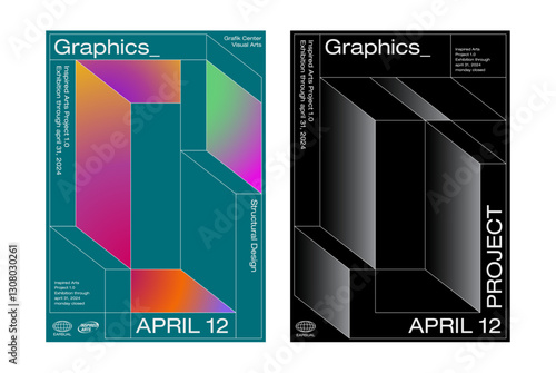 Colorful gradient black background structural line poster design template layout typography graphics branding presentation album print website header banner cover exhibition flyer visual abstract art