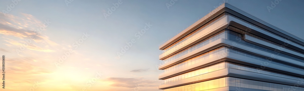 Fototapeta premium A modern skyscraper captured from a low-angle perspective, showcasing architectural design and urban environment.