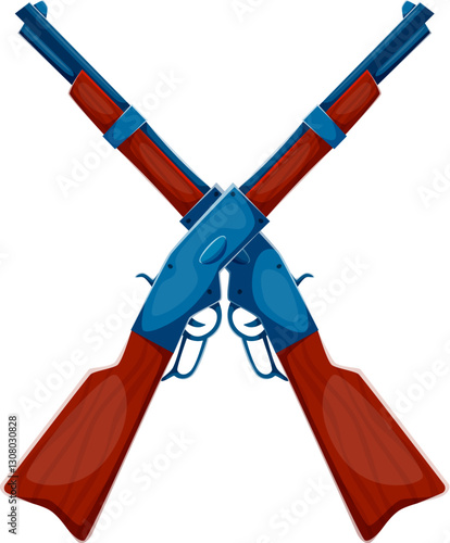 Letter X as crossed cartoon rifles, cowboy font, wild west typeface, western type, sheriff English alphabet. Isolated vector abc character featuring firearms or guns as a classic frontier symbol