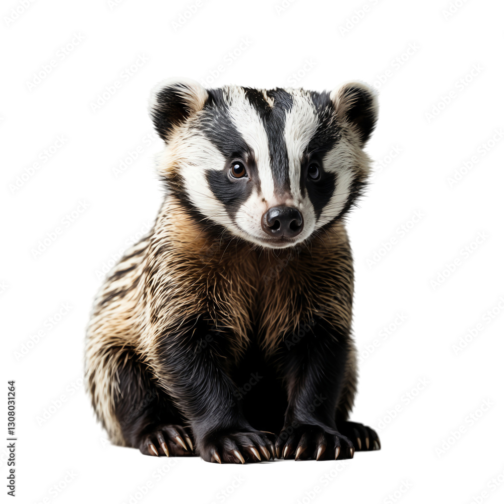Sweet Badger with Cute Expression and Black Stripes Isolated on Transparent Background. Sweet Badger with Cute Expression and Black Stripes Isolated on Transparent Background.